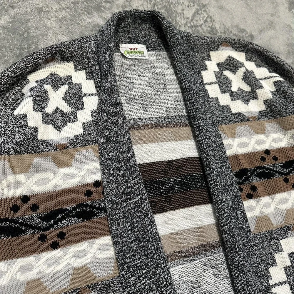 Hot Cashews Vintage Southwestern Geometric Cardigan Gray L XL USA